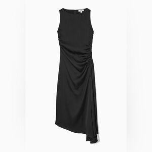 Like New COS Asymmetrical Black Ruch-Sides Midi Dress